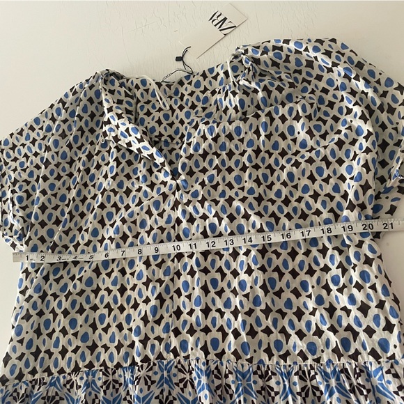 ZARA Dress Womens XL Brown Blue Patchwork Tiered Long Flowy Bohemian Cotton NWT - Picture 5 of 13